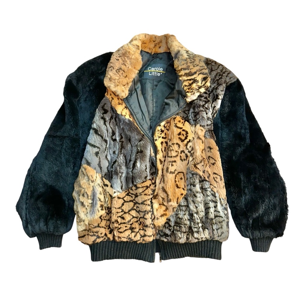 VTG Carole Little Art-To-Wear Patchwork Fur Animal Print Bomber Jacket Sm READ